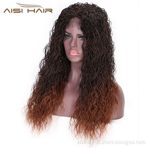 Aisi Hair Synthetic Twist Braided Lace Front Long Wavy Wigs Ombre Brown Senegalese Lace Front Long Braided Wigs For Women